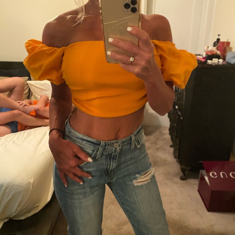 Zara Orange Off-Shoulder Crop Top